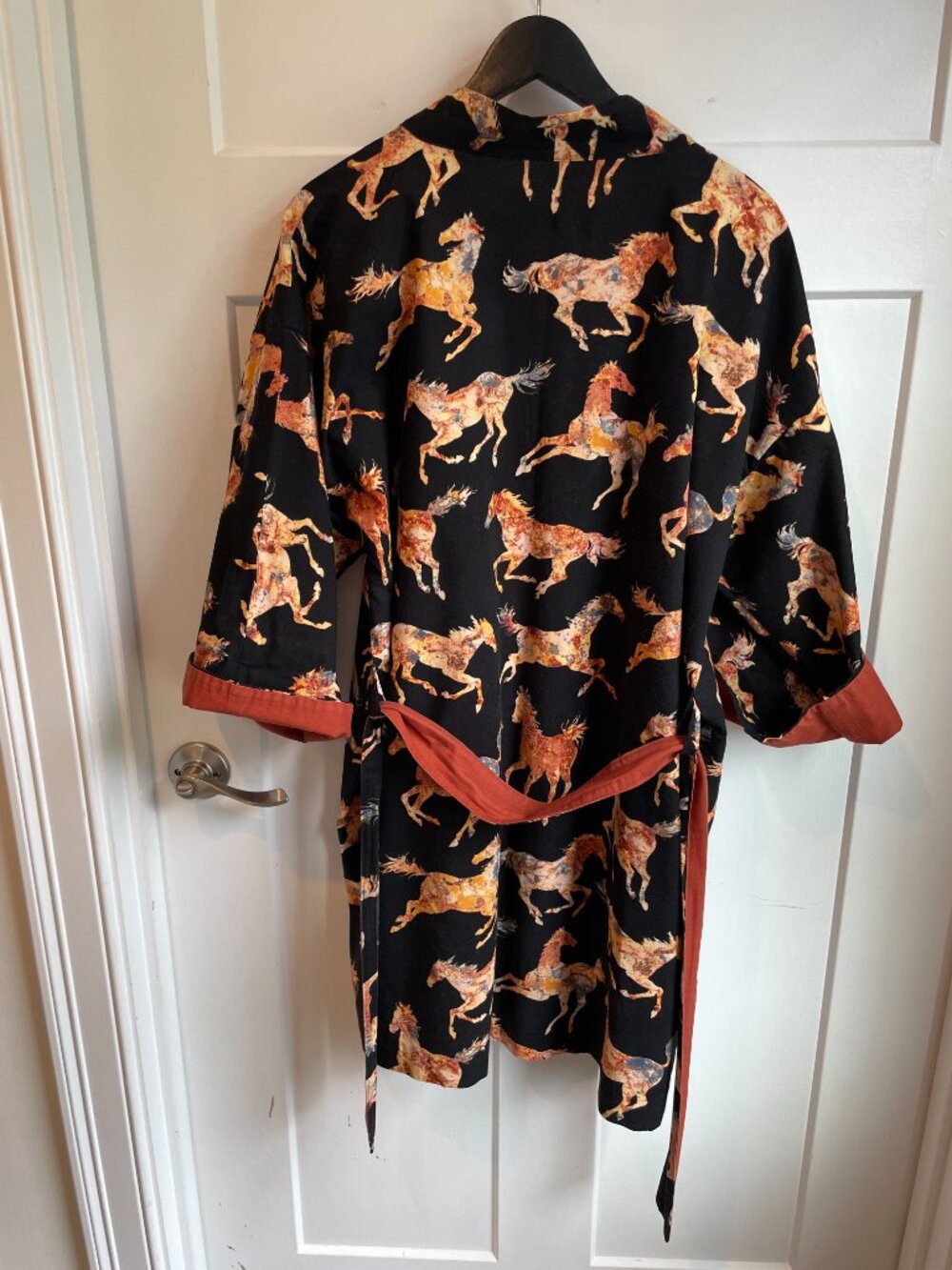 Wild Horses Short Robe Jacket Kimono 100% Cotton Boho Copper Reversible Cuffs OS - Picture 13 of 15
